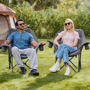 릴렉스 필드 500LBS 사이드 그레이 접이식 야외 휴대용 캠핑 있는 의자 패딩 홀더 오버사이즈 포켓이 여행 낚시 라운지 스포츠