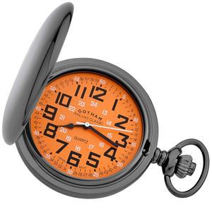 고담 남성 건메탈 철도 광택 마감 커버 쿼츠 포켓 워치 # GWC15044BR