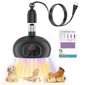 TFNN 치킨 쿱 히터 램프 200W-350W-500W 파충류 난방 UVA UVB Light 3-6-9-12H 타이머로 업그레이드 토끼 개 고양이를 위한 야외 쿱용 프로텍티브 온실 히터(블랙)