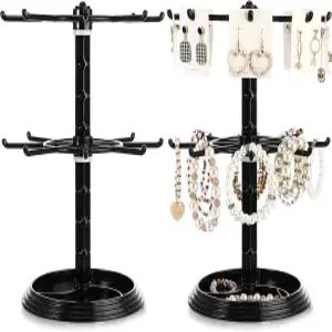 2팩 열쇠고리 디스플레이 스탠드 회전 보석 2단 목걸이 홀더 플라스틱 팔찌 걸이 정리함 랙 귀걸이 판매자