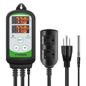 VIVOSUN 1500W 디지털 온도 조절기 2단계 콘센트 난방 냉방 모드 듀얼 LED 디스플레이가 있는 홈브루 발효기 온실 테라리움용 110-240V 20A