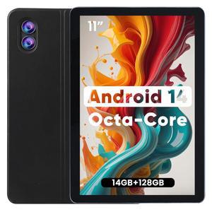 안드로이드 태블릿 11인치 14(6+8)GB RAM 128GB ROM 옥타코어 프로세서, 케이스 Wi-Fi 6, 2MP+8MP 카메라, 8000mAh 배터리, 스트리밍 읽기 게임용 컴퓨터 태블릿 PC용 대형 화면 안드로이드 14 태블릿