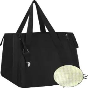 할머니 2-in-1 39 1？4 D 블랙 방수 피크닉 담요 토트백 캠핑 잔디 공원용 중간 매트 접이식 3겹 야외 클립