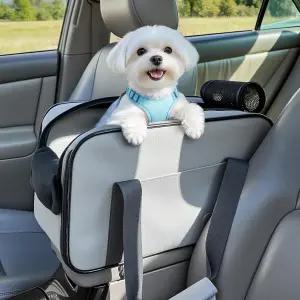 펫핏 다목적 콘솔 반려견 카시트 휴대용 소형견 반려동물 캐리어 항공사 안전 테더 및 포켓 승인 라이트