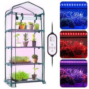 LED 그로우 라이트가 장착된 미넘 실내 온실 롤업 지퍼 PVC 방수 커버 트레이가 4티어 미니 타이머가 식물용 디머블 식물 라이트 27L X 19W 63