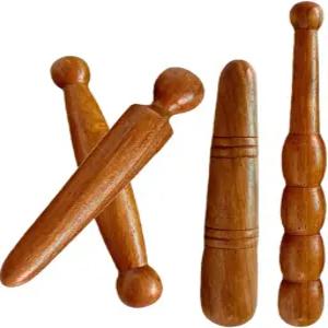 LALAFINA 4pcs 우드 풋 마사지 스틱 여행 매뉴얼 지압 펜 태국 반사학 도구 얼굴 목 등 허리 트리거 포인트