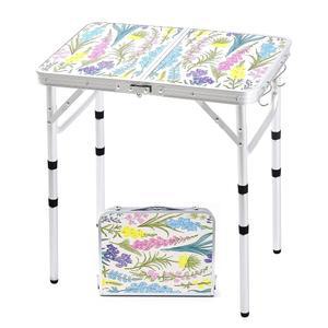 이류아트 접이식 캠핑 테이블 2피트 휴대용 피닉 높이 조절 가능 작은 카드 알루미늄 경량, 손잡이 포함 야외 실내 하이킹 캠프 바비큐 비치 (블루밍 플로럴)