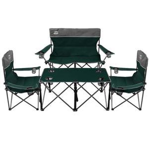 랜마운틴 오버사이즈 4종 캠핑 의자 세트 테이블, 야외 접이식 헤비 듀티 잔디 의자, 컵 홀더, 휴대용, 러브시트 가족 하이킹, 피크닉 및 해변 여행에 적합, 다크 그린