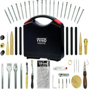 VViViD 59 가죽 작업 도구 및 용품 키트에 공구 상자 프롱 펀치 엣지 베벨러 실 바늘 바느질 펀칭 제작