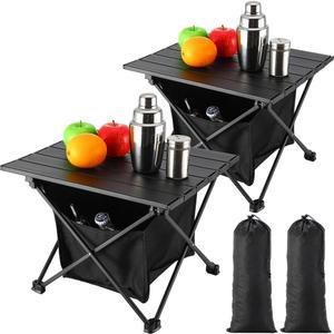 타투오 2팩 휴대용 캠핑 사이드 테이블, 수납 가방 포함 경량 소형 접이식 비치 모래 야외 알루미늄 텐트 바비큐 하이킹 낚시 해변 여행용 컴팩트 피크닉 테이블