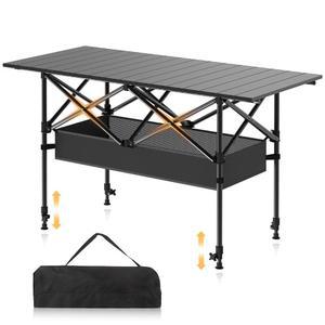 루트라이즈 캠핑 테이블 휴대용 접이식 롤업 피크닉 테이블, 가방 및 분리형 수납 포켓, 캠핑용 경량 야외 해변, 뒷마당, 파티, 바비큐, 파티오