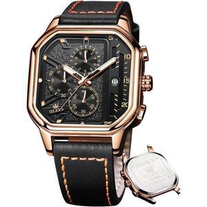 남성용 OLEVS 시계 쿼츠 크로노그래프 가죽 패션 드레스 날짜 방수 야광 캐주얼 스퀘어 비즈니스 손목시계