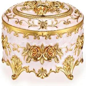 히피웨 빈티지 메탈 주얼리 박스 - 타원형 장신구 정리 링 케이스 반지 귀걸이 목걸이용 로즈 패턴 보관함