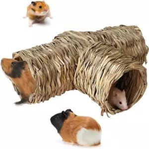 하밀레이 햄스터 잔디 장난감 자연의 은신처 짚집 입구가 개방된 기니 돼지 및 위한 튜브 홈 쥐 페럿
