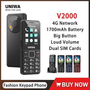 UNIWA 패션 키패드 폰 V2000 2.4 인치 4G 0.3MP 카메라 빅 단추 1700mAh 영어 러시아 어르용 기능