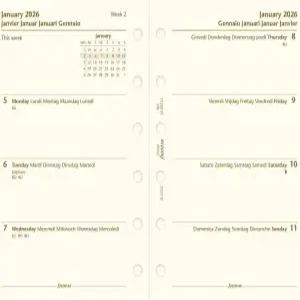 필로팍스 캘린더 다이어리 리필 포켓 사이즈 주간 시청 면 크림 페이퍼 무제한 다국어 5개 언어 2026년