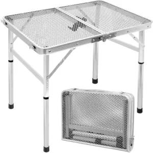 휴대용 손잡이가 있는 소형 2피트 접이식 테이블 높이 10.6인치 또는 22인치 실버 메탈 메쉬 및 컴팩트