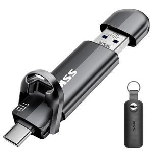 SSK USB C 드라이브 1TB 듀얼 플래시 속도 향상 tp 550MB /s 2-in-1 메모리 스틱 타입 C+USB A 3.2 Gen2 휴대용 외장 솔리드 스테이트 SSD 엄지 ( 15 /16 /PS4 /Android Phone /Tablet /Windows /Mac)