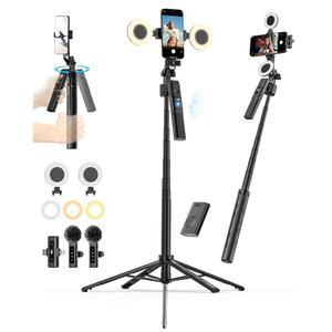 iPhone & Android용 USKEYVision 브이로그 키트, YouTube 스타터 w/Light용 자동 얼굴 추적 삼각대, 비디오 녹화용 휴대폰 무선 라발리에 마이크, 그라운드 스파이크, 리모컨