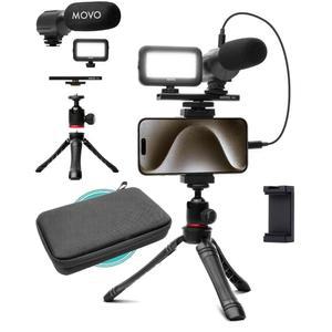 iPhone 15/16용 Movo USB-C 브이로그 키트 - 휴대폰 비디오 액세서리: 삼각대, 마운트, LED 조명 및 샷건 마이크 콘텐츠 제작을 위한 유튜브 스타터 키트, 틱톡, 팟캐스트