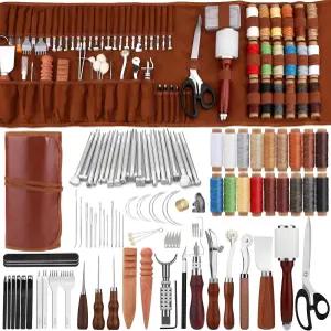 TLKKUE 가죽 작업 도구 키트와 조각용 펀칭 재봉 스탬핑용 맞춤 보관 가방 DIY 공예 필수 용품