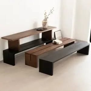 블랙 벤치의자 식사 대기 소나무 등받이없는 웨이팅