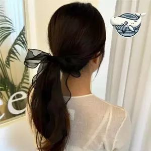 우아한 쉬폰 머리끈 블랙 리본 헤어 액세서리 리본머리끈 머리고무줄 스카프머리끈