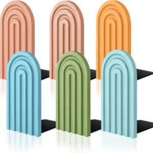 JarThenaAMCS 6Pcs 보호 아치 우드 북엔드 컬러풀 북 스탠드 미끄럼 방지 장식용 레인보우 책 영화 CD