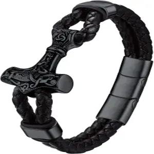 남성 베스타일 정품 가죽 땋은 바이킹 팔찌 빈티지 토르의 망치/스컬/미소닉 프리메이슨 랩 커프