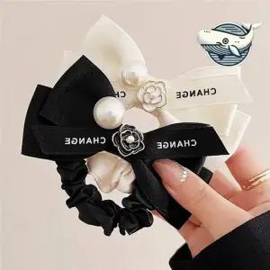 여성용 클래식 리본 헤어끈 핸드메이드 진주 머리끈세트 곱창밴드 쉬폰곱창끈 새틴밴드