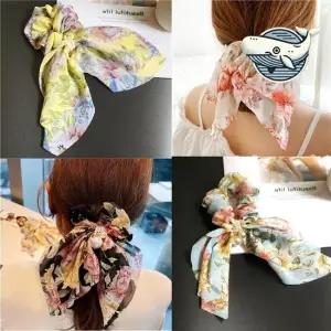 꽃무늬 스카프 헤어밴드 진주 포인트 믹스 쉬폰머리끈 헤어끈 고무줄 여신헤어