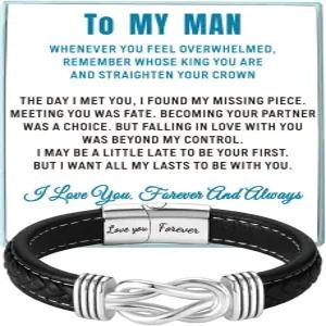 쿨비 투 마이 맨 남편 남자친구를 위한 왕관 팔찌 남성 땋은 가죽 발렌타인 생일 선물