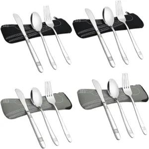 학생용 베갈레 4세트 스테인리스 스틸 캠핑 식기 여행용 나이프 포크 스푼 케이스 포함