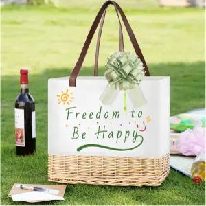 위브노브 단열 피크닉 바구니 23.7L 캔버스와 윌로우 접이식 장바구니 드로스트링 잠금장치 캠핑용 방수