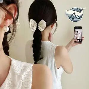 귀여운 나비 레이스 헤어머리끈 부드러운 꽃무늬 헤어끈 짱짱한머리끈 러블리리본코디