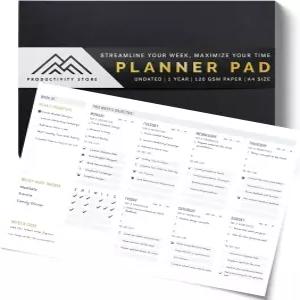 생산성 스토어 - 주간 데스크 플래너 패드 12개월 할 일 목록용 찢어진 시간 관리 및 마음챙김을 위한 도구