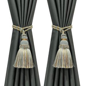 펑 2팩 커튼 타이백 커튼용 로프 태슬 드레이프 수제 야외 가정 및 장식 믹스 블루 2p