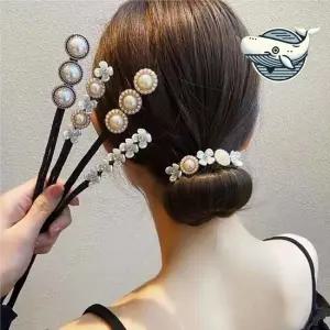 펄 장식 헤어밴드 우아한 앞머리 올림밴드 블링 당고머리 올림밴드 ELH 곱창밴드