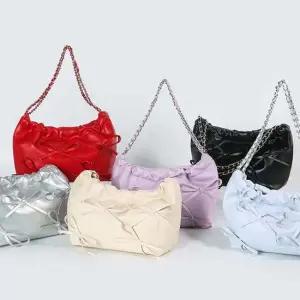 MT771 가죽 체인 스트랩 여성 리본 핸드백 숄더백