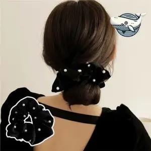 겨울 스타일 벨벳 헤어슈슈 편안한 진주 장식 곱창밴드 스크런치 진주 헤어슈슈