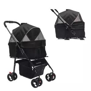 작은 개와 고양이를 위한 써니필 반려동물 유모차 언 투인원 스플릿 원클릭 접이식 반려견 최대 45파운드