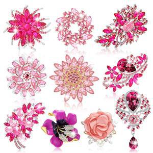 여성 우아한 라인스톤 부케 브로치 핀 크리스탈 플라워 핑크 분홍색 눈송이 웨딩 신부 원피스 코르사지 코트 자켓 스웨터 의류 액세서리용 10개