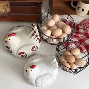 리빙온도 계란바구니 세라믹 달걀 인테리어 주방 보관함 수납함
