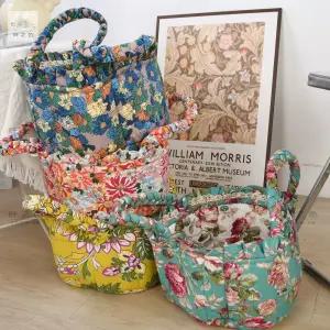 패턴 손잡이가 피크닉 바구니 보관 천 가능한 라틴 세척 꽃