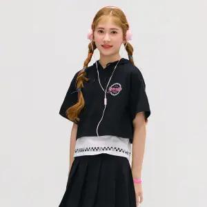 [오션스카이] [2color] 여아 크롭 레이어드 반팔 후드티