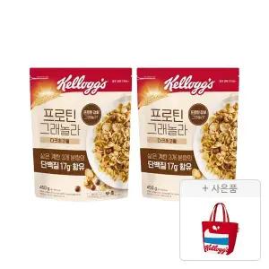 켈로그 프로틴 그래놀라 다크초코 450g, 2개+증정(리유저블백 빨강, 1개)