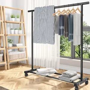 튼튼한 철제 이동식 스탠드 행거 2color 1단 고정형 바퀴형 일자행거