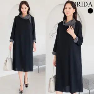 드리다 봄 가을 스카프 장식 쉬폰 정장 빅사이즈 롱 원피스 40-50대 중년여성 엄마옷 마담 하객 상견례