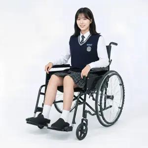 E1 휠체어 접이식 수동 가벼운 경량 펑크없는 통타이어 실내 실외 가정용 병원용 여행용