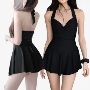 [큰손할인] 플레어 모노키니 체형보정 수영복 원피스 바캉스룩 리조트룩 홀터넥 휴양지 셔링 블랙 비치웨어